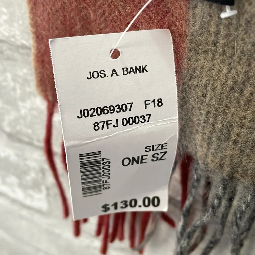 Jos A Bank Cashmere Plaid Fringe Scarf